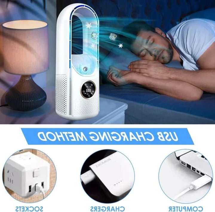 Compact Portable Bladeless Air Conditioner with Adjustable Cooling and Quiet Operation