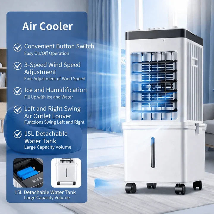 3-in-1 Portable Air Cooler with Remote Control, Large Tank, and Wheels