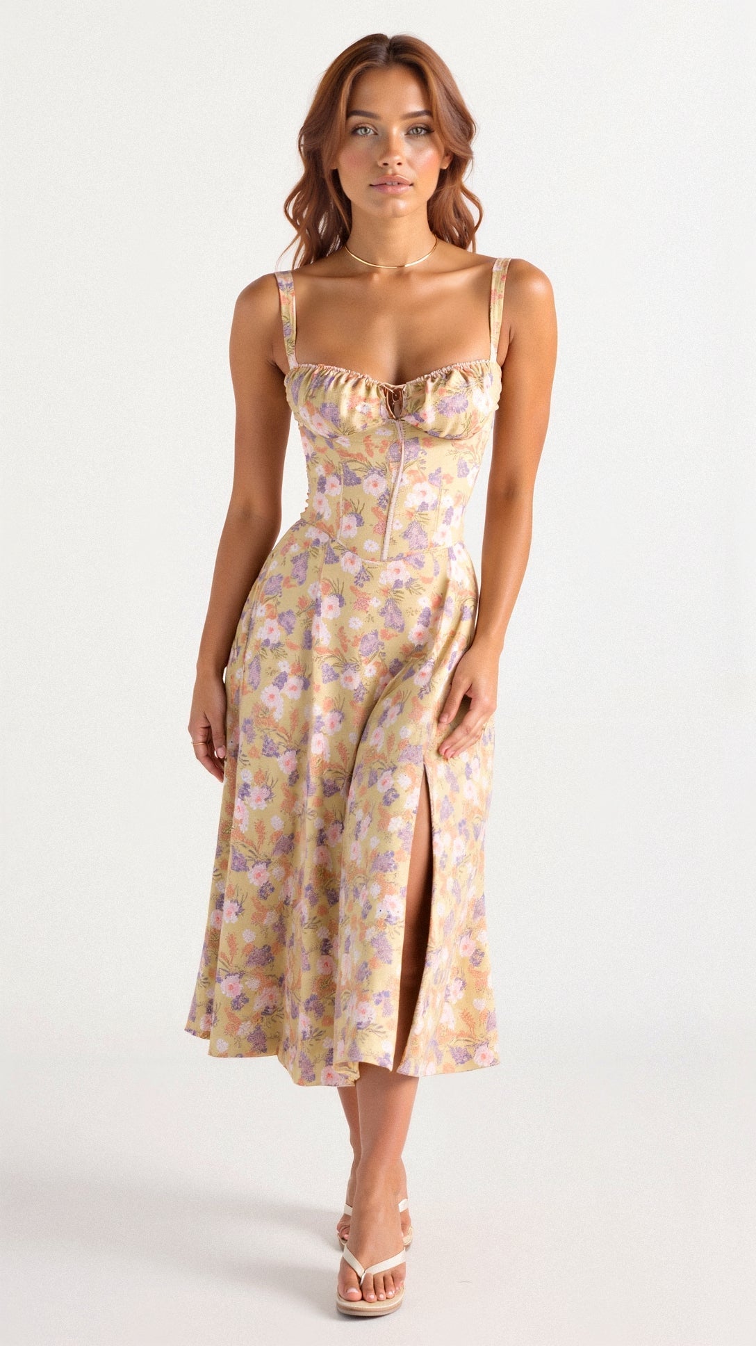 Robe Corset Midi Motif Floral