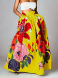 Jupe maxi femme coton mélange coupe évasée florale
