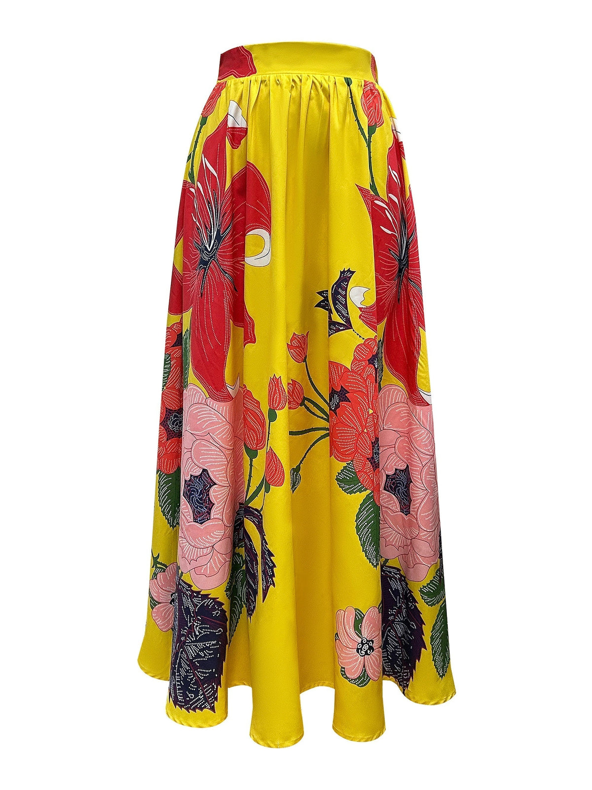 Jupe maxi femme coton mélange coupe évasée florale