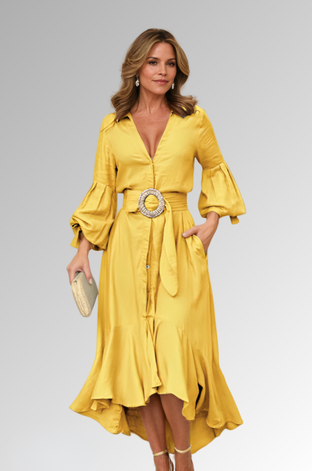 Robe mi-longue femme mélange coton coupe décontractée