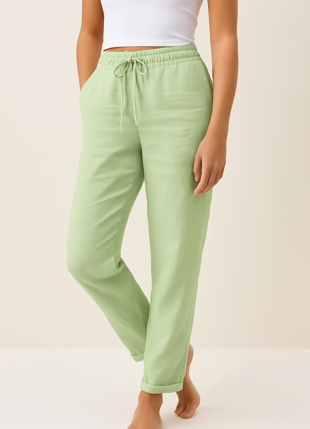 Pantalon Droit Femme Cordon Taille