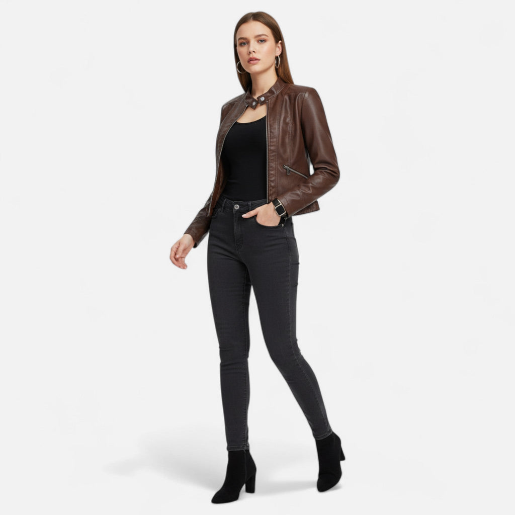 Ancienne Monde | Blouson Femme en Cuir Végan Style Classique Raffiné