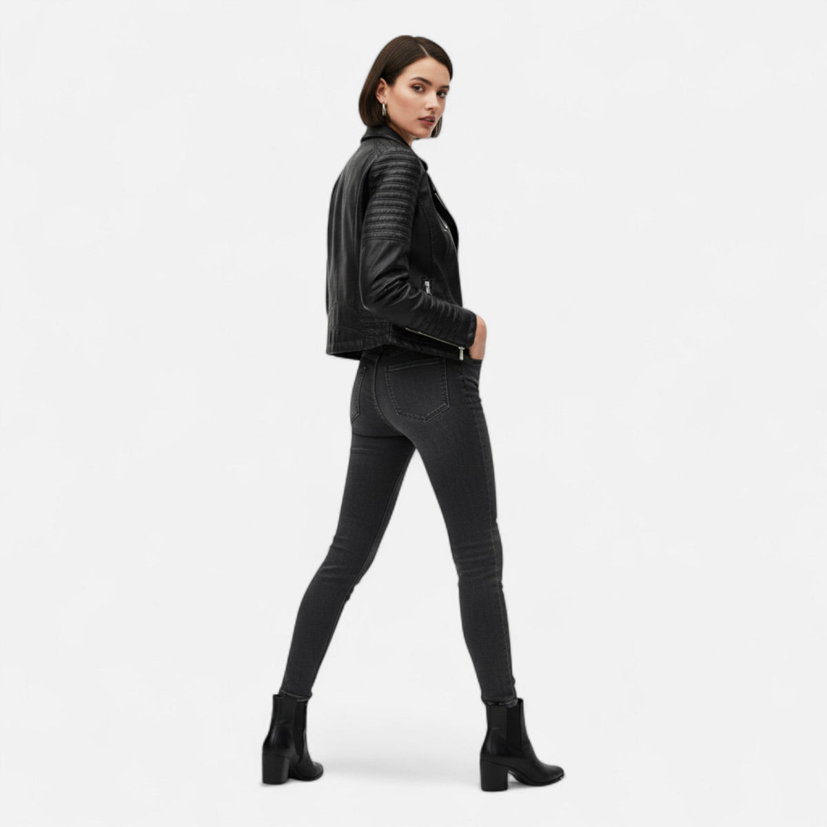Ancienne Monde | Veste Femme Intemporelle en Cuir Style Biker