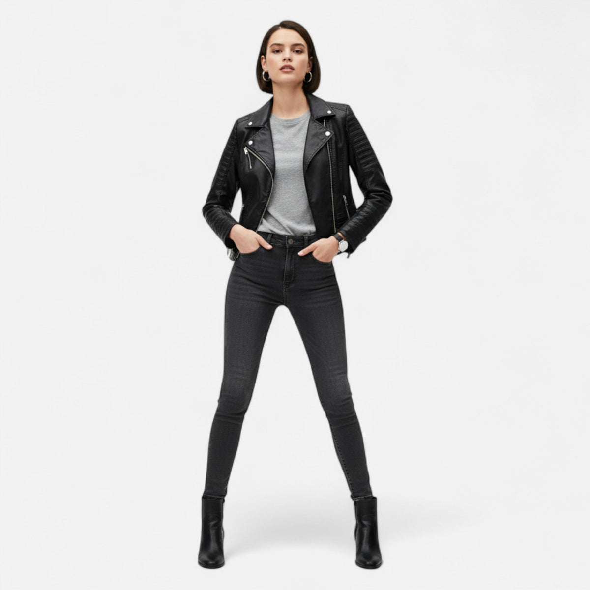 Ancienne Monde | Blouson Femme en Cuir Véritable Style Motard Élégant