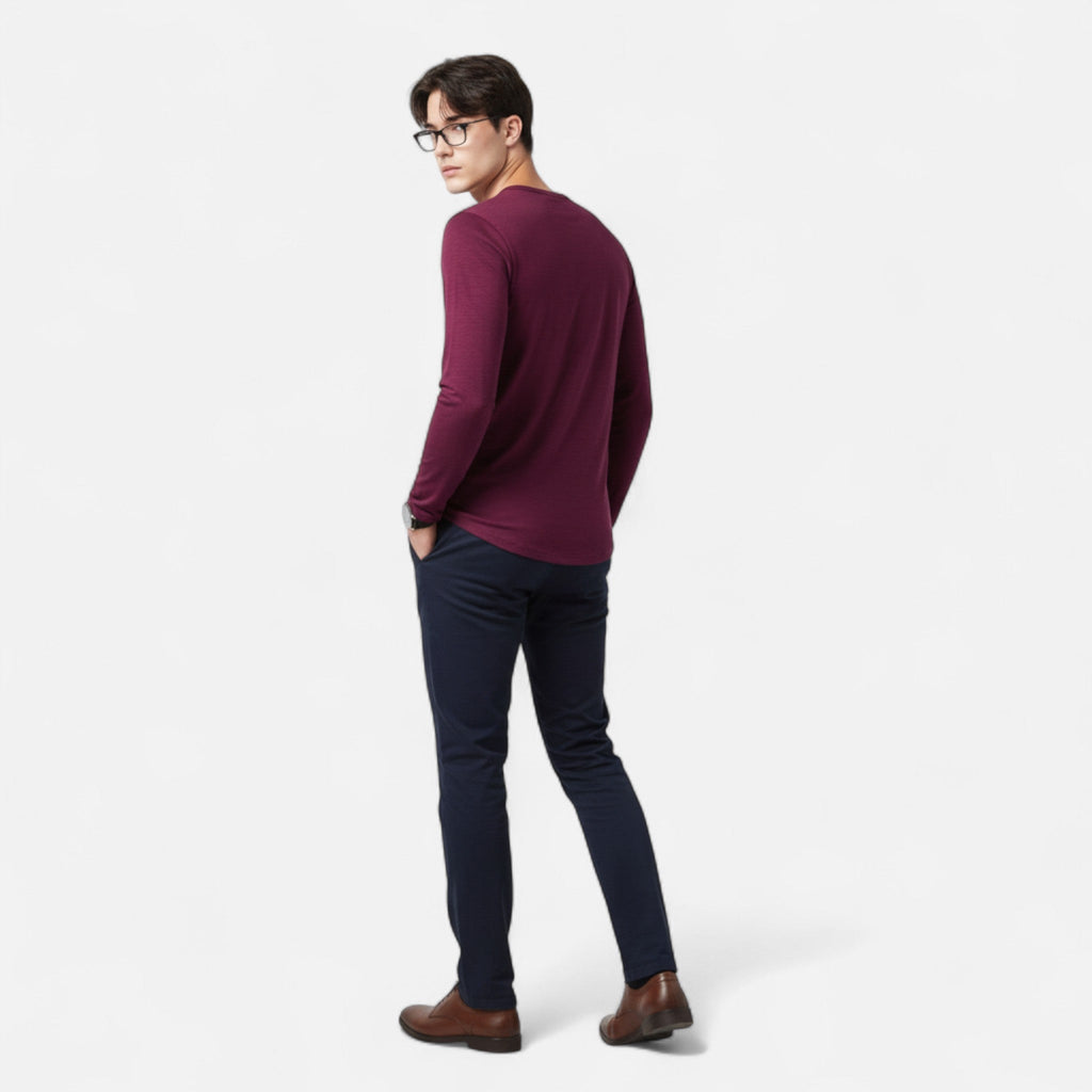 Ancienne Monde | Henley Homme Manches Longues Coton Slim Fit