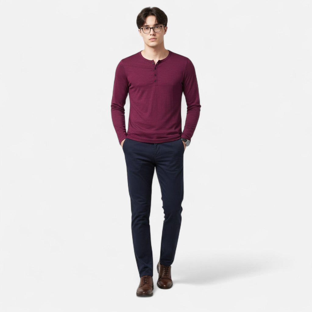 Ancienne Monde | Henley Homme Manches Longues Coton Slim Fit