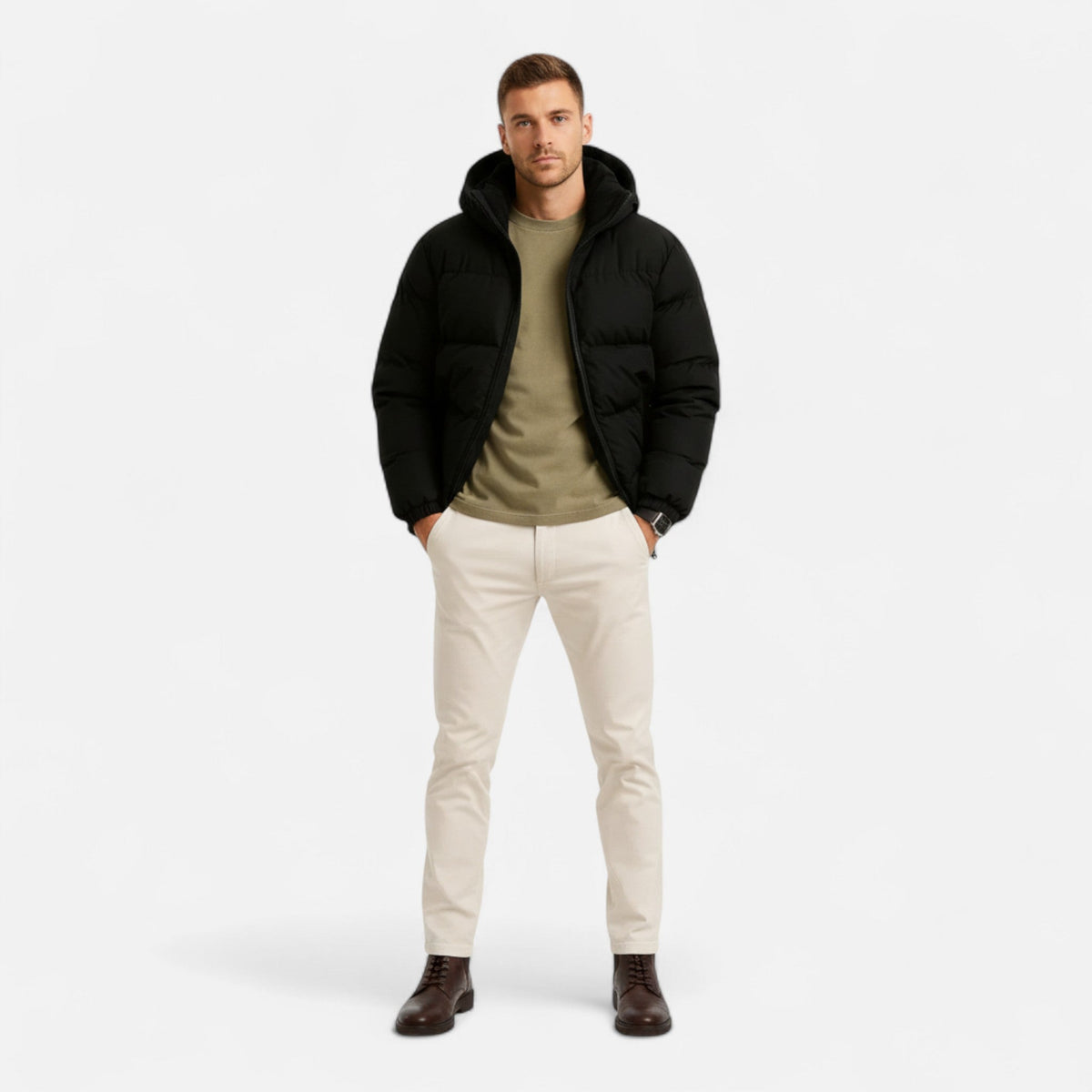 Doudoune en Polyester Homme – Capuche et Coupe Légère et Isolante