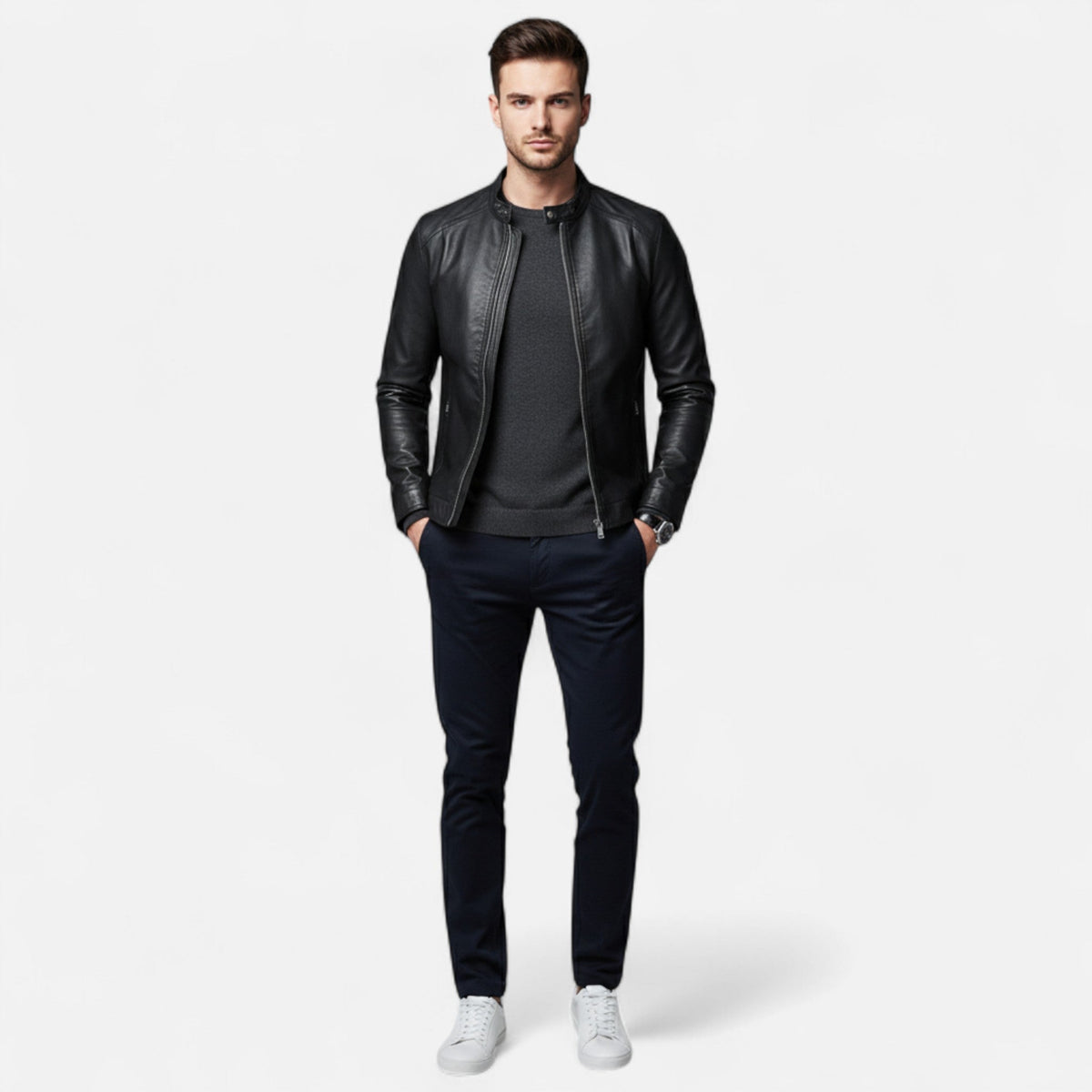 Ancienne Monde | Blouson Homme Cuir Biker Slim Fit