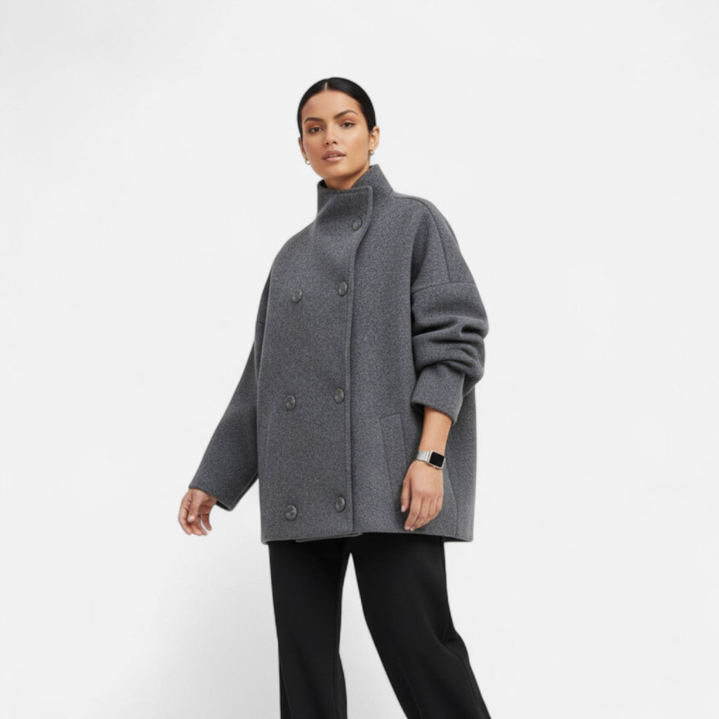 Ancienne Monde | Manteau Court Femme Col Haut Élégant