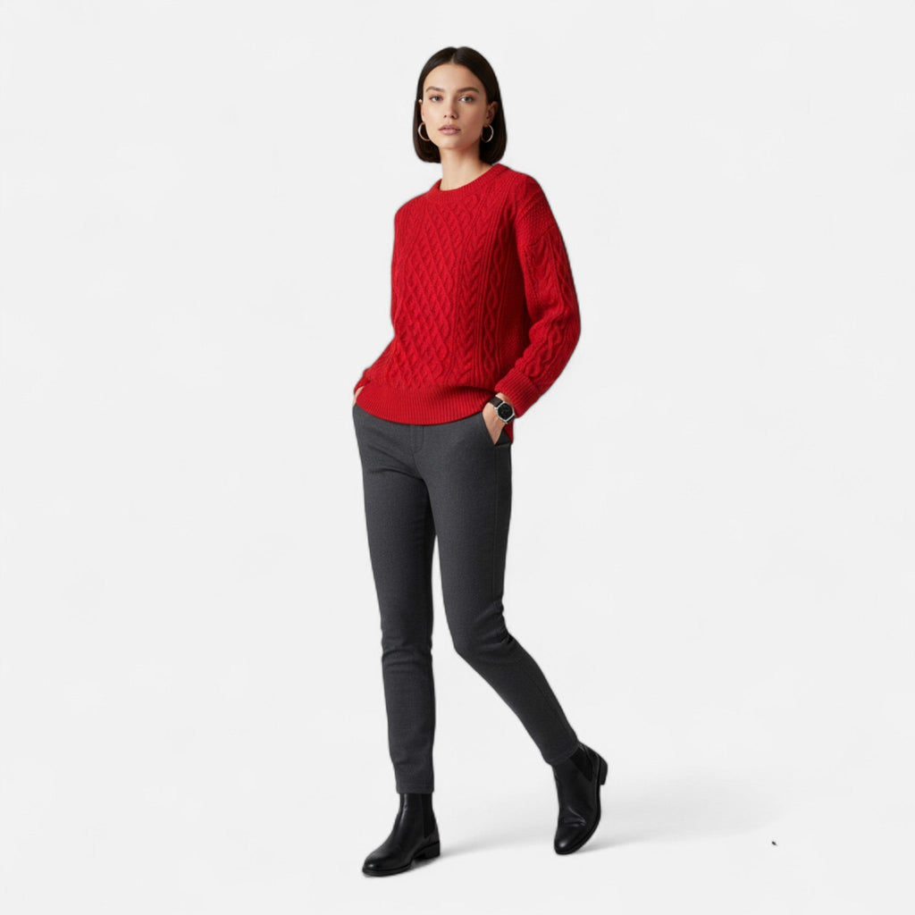 Pull en Laine Femme – Maille Torsadée et Col Rond Style Intemporel