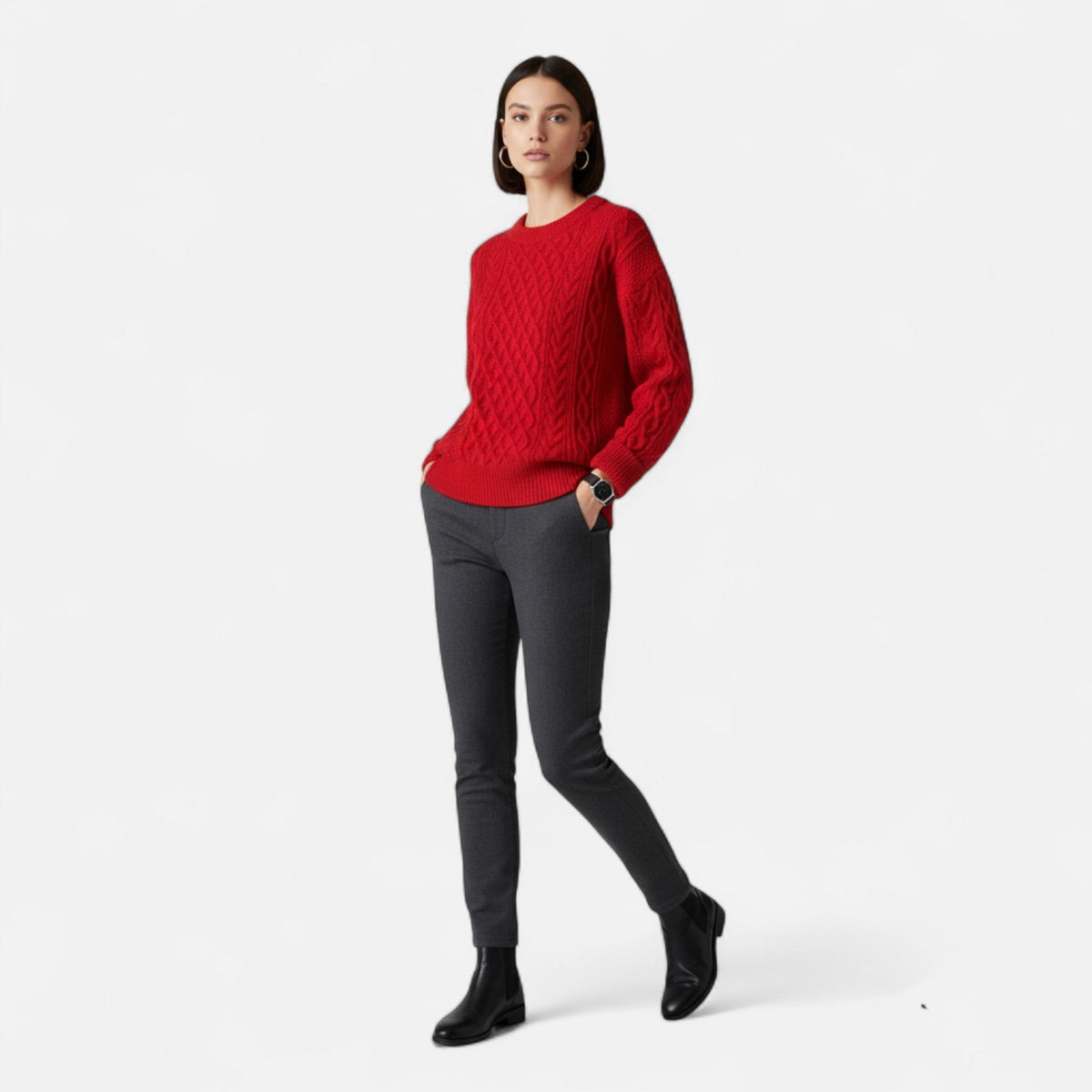 Pull en Laine Femme – Maille Torsadée et Col Rond Style Intemporel