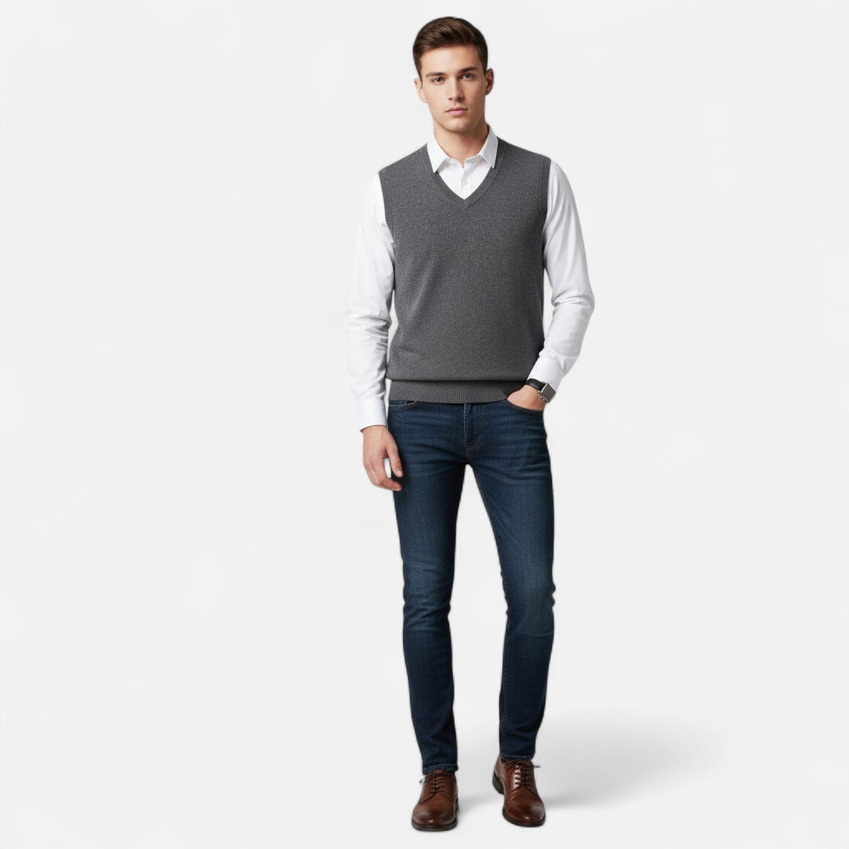 Ancienne Monde | Gilet Homme Sans Manches en Laine Mérinos Col V