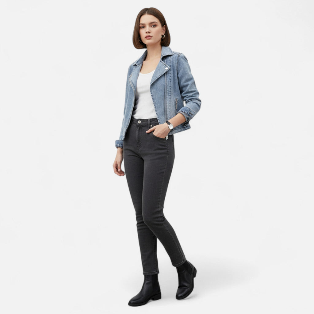 Ancienne Monde | Veste Femme Courte en Denim Bleu Vintage