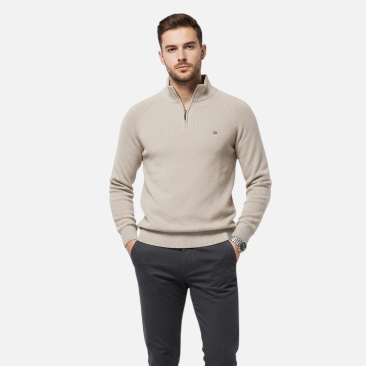 Ancienne Monde | Pull Homme Demi-Zip en Coton Premium