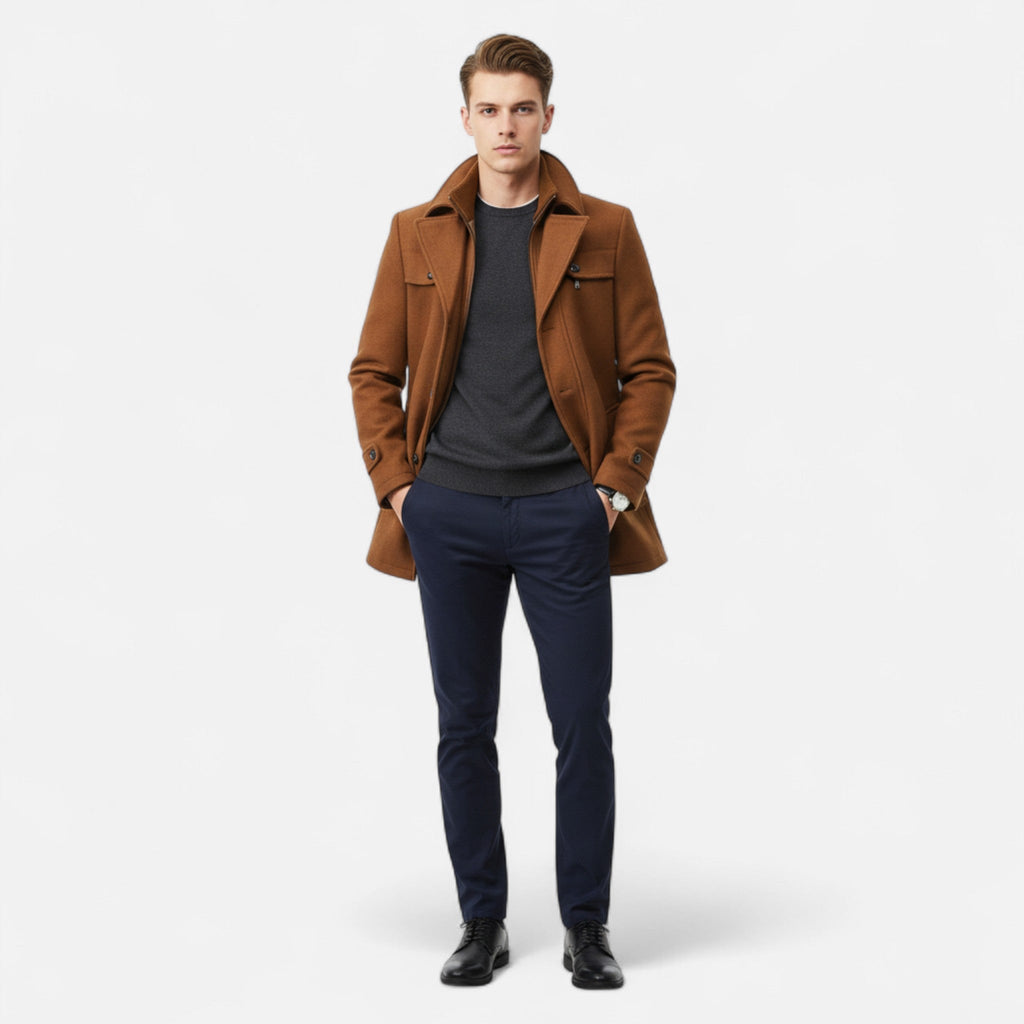 Ancienne Monde | Trench Homme Laine Col Double Fermeture Zippée