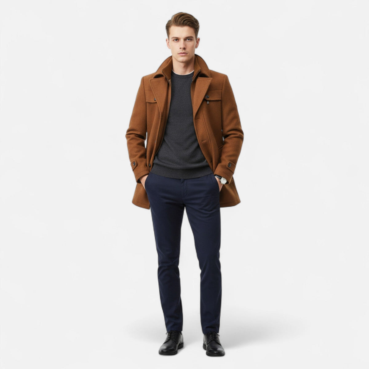 Ancienne Monde | Trench Homme Laine Col Double Zippé