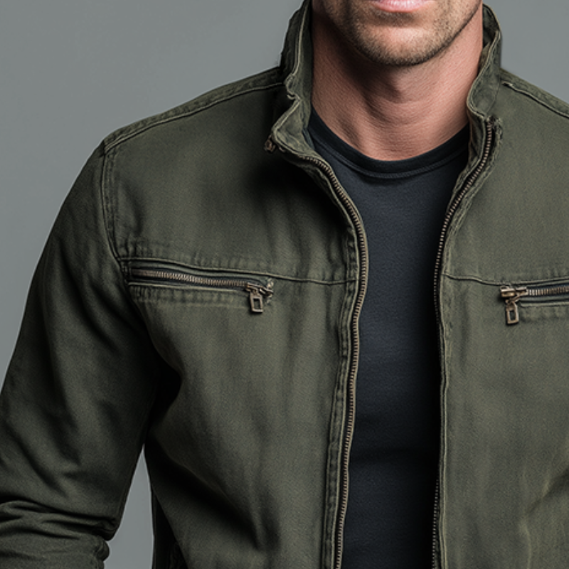 Veste Homme – Col Montant et Fermeture Zippée au Style Vintage Fonctionnel