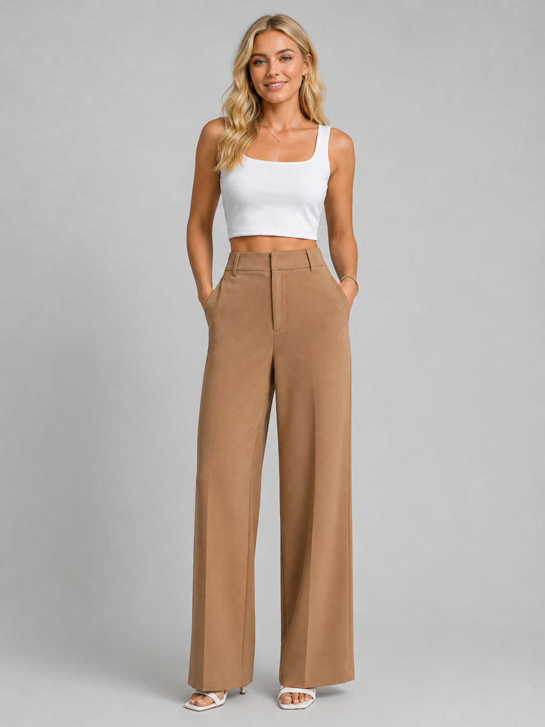 Pantalon Femme – Taille Haute et Jambe Large Coupe Tailleur Intemporelle