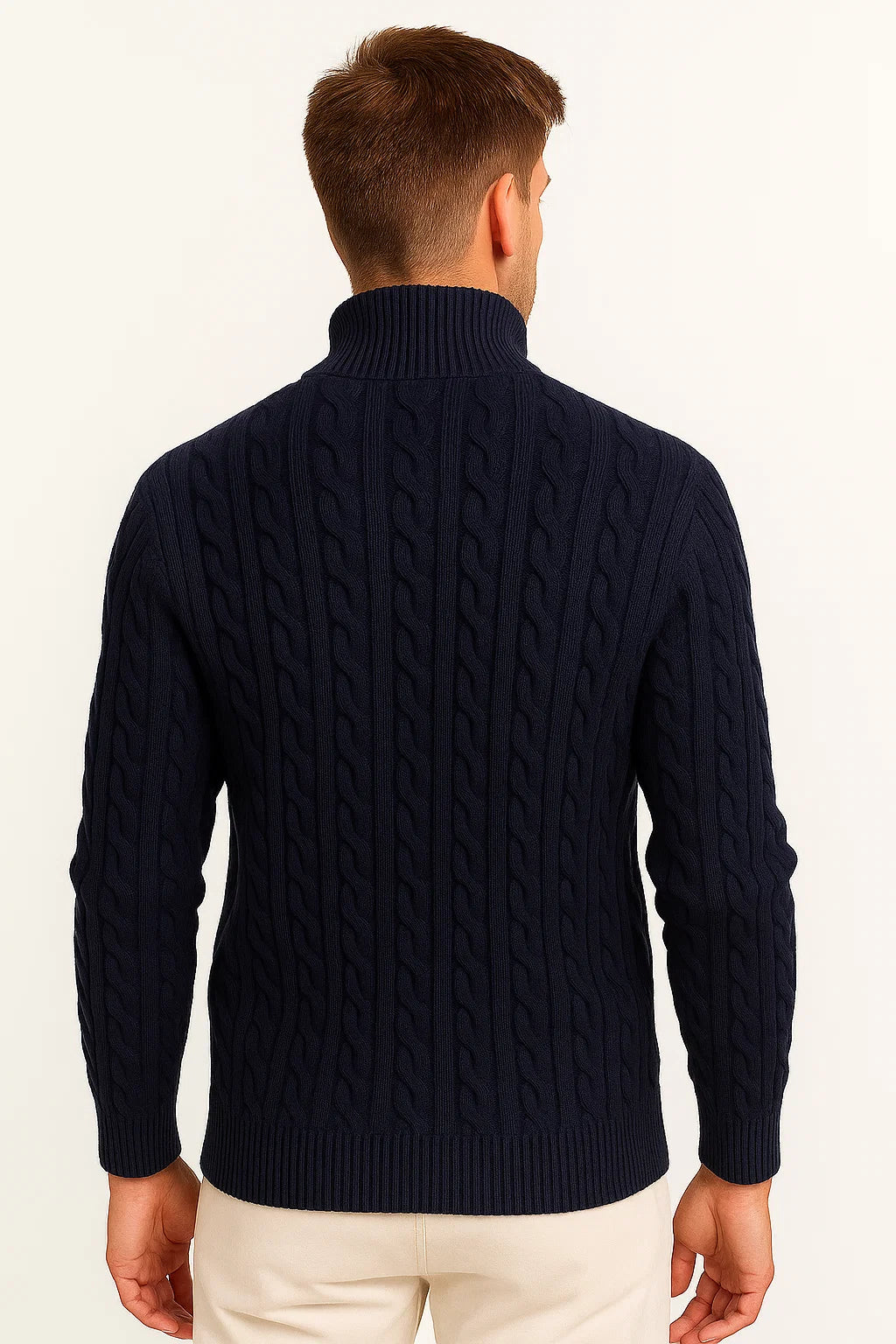 Pull Homme – Motif Torsadé Col Zippé Coupe Classique Intemporelle