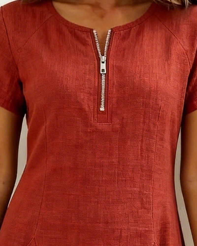 Robe Femme Lin Col Zippé Coupe A