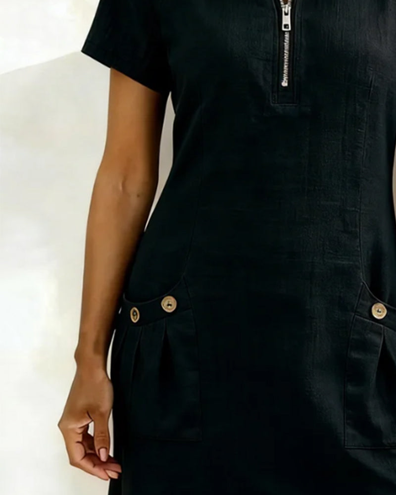 Robe Femme Lin Col Zippé Coupe A