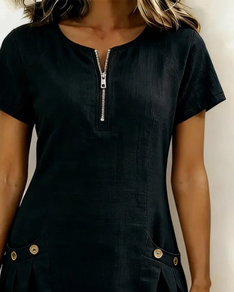 Robe Femme Lin Col Zippé Coupe A