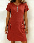 Robe Femme Lin Col Zippé Coupe A