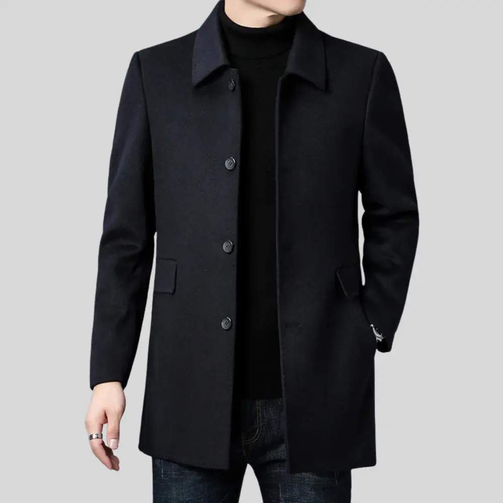 Manteau en Laine Homme – Coupe Ajustée Col Classique Fermeture Boutonnée