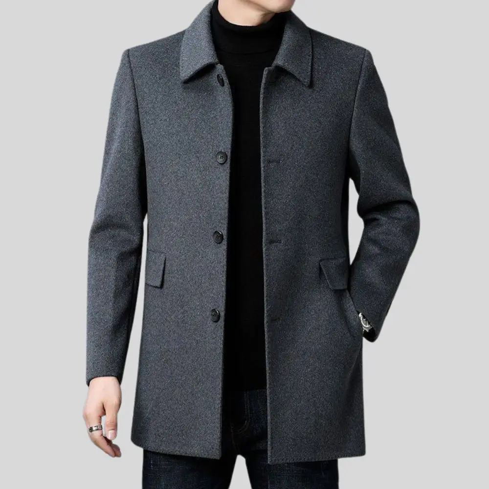 Manteau en Laine Homme – Coupe Ajustée Col Classique Fermeture Boutonnée