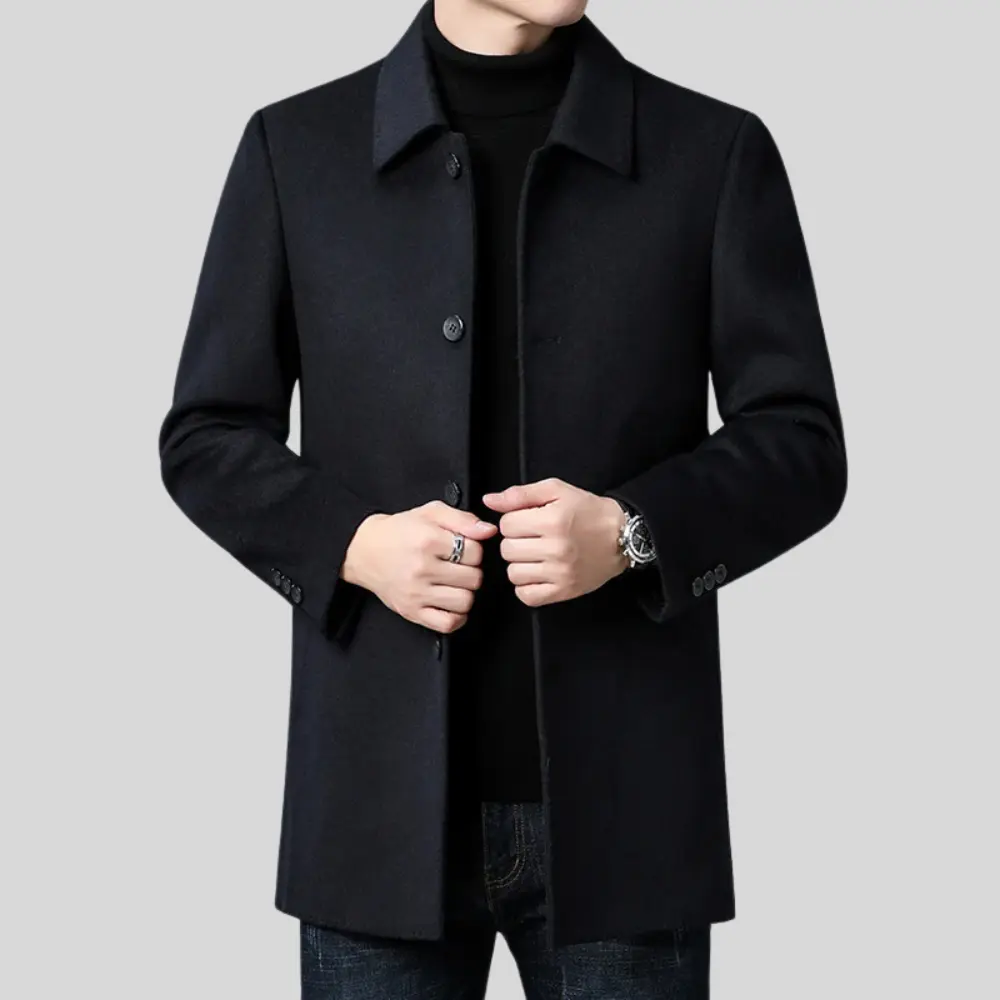 Manteau en Laine Homme – Coupe Ajustée Col Classique Fermeture Boutonnée