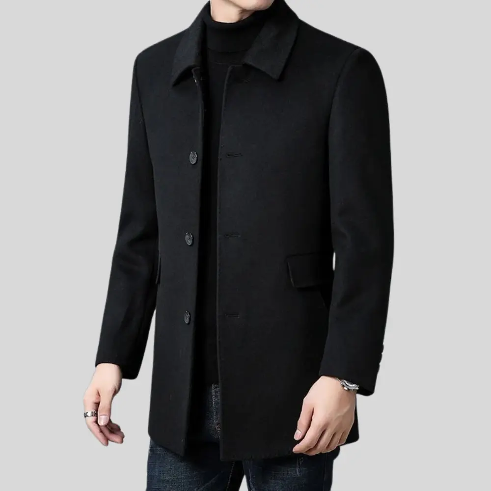 Manteau en Laine Homme – Coupe Ajustée Col Classique Fermeture Boutonnée