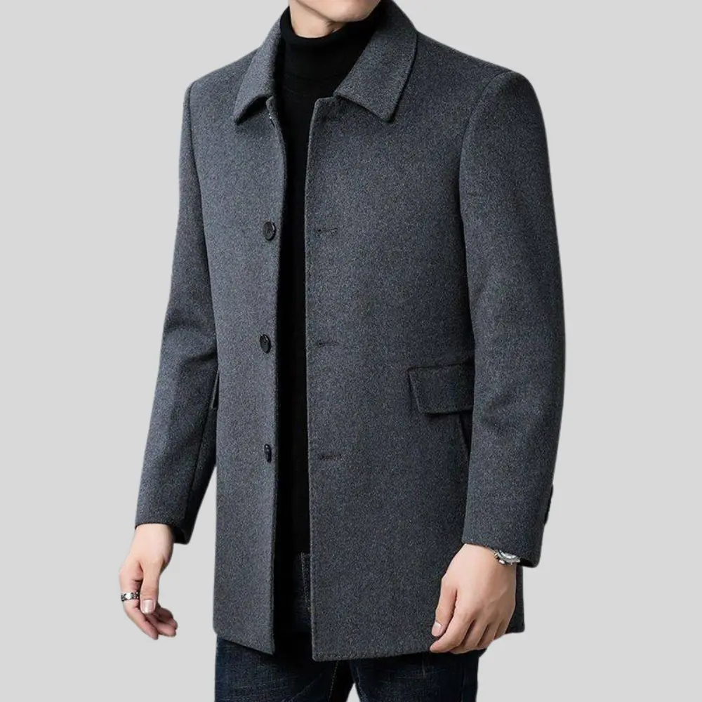 Manteau en Laine Homme – Coupe Ajustée Col Classique Fermeture Boutonnée
