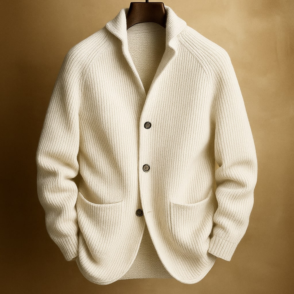 Cardigan en Laine Homme – Col Châle Maille Côtelée Coupe Intemporelle