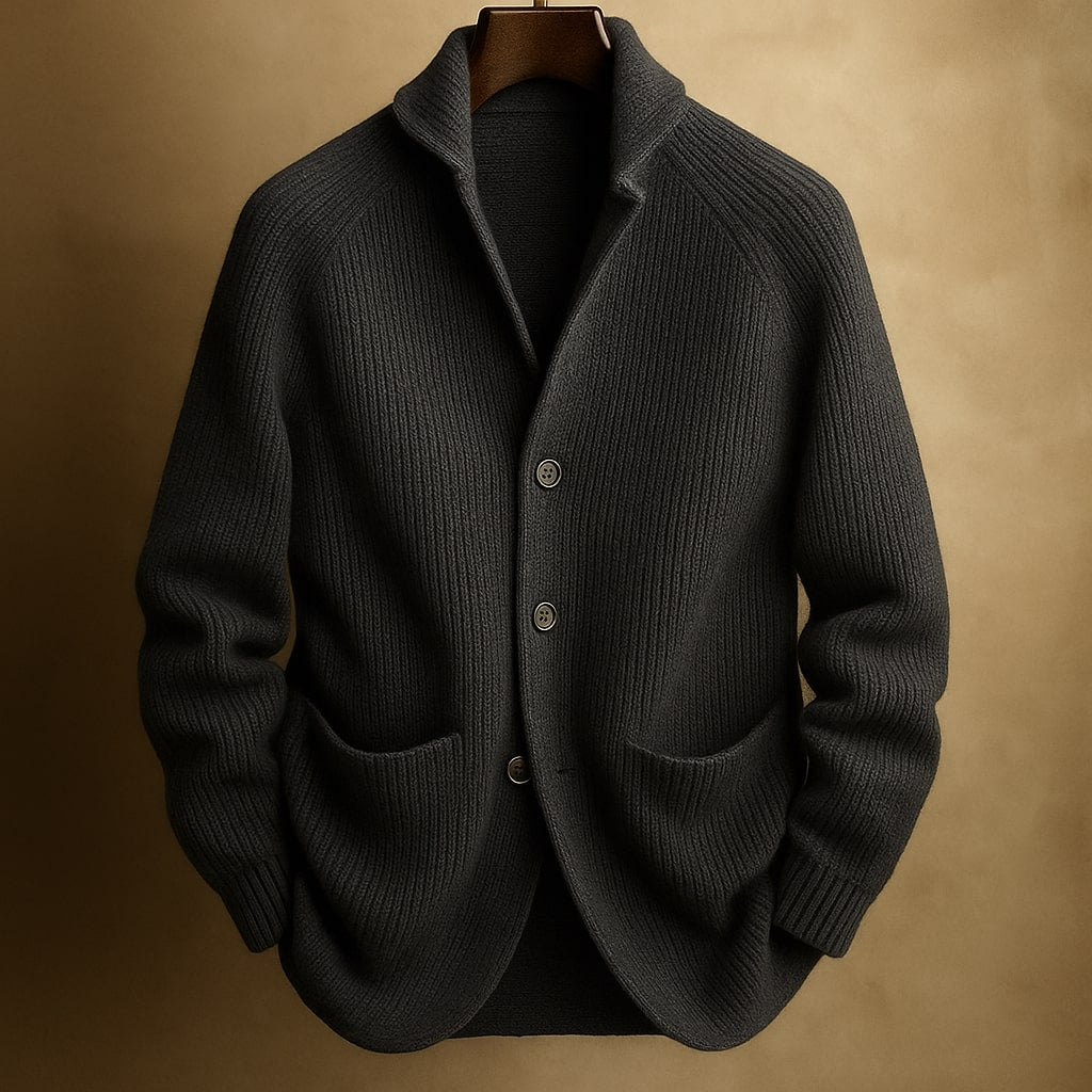 Cardigan en Laine Homme – Col Châle Maille Côtelée Coupe Intemporelle
