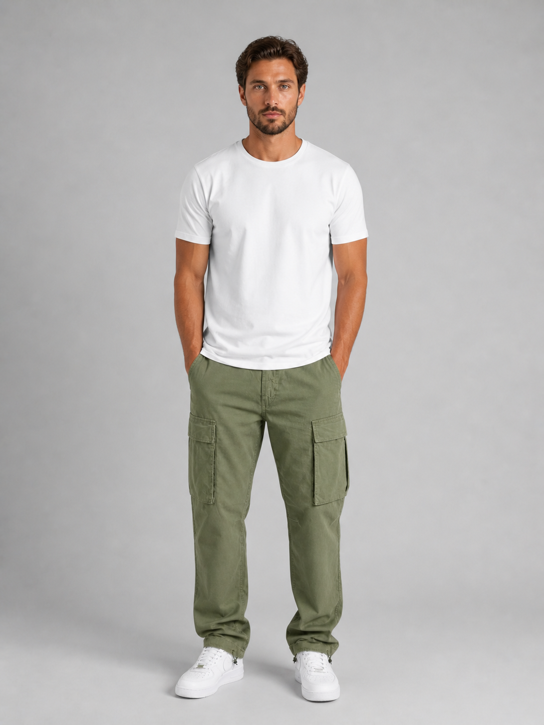 Pantalon Cargo en Coton Homme – Poches Multiples et Coupe Décontractée
