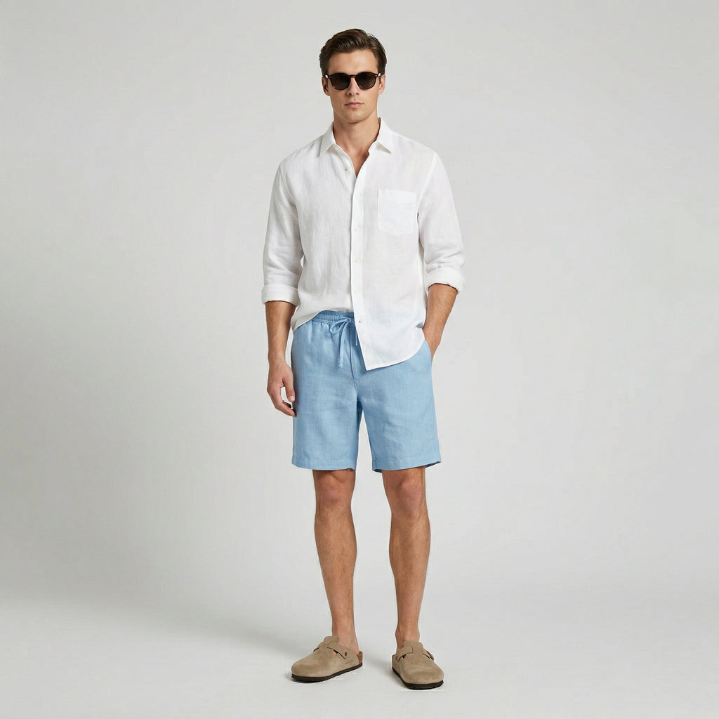 Pantalon court lin homme | bas léger vacances