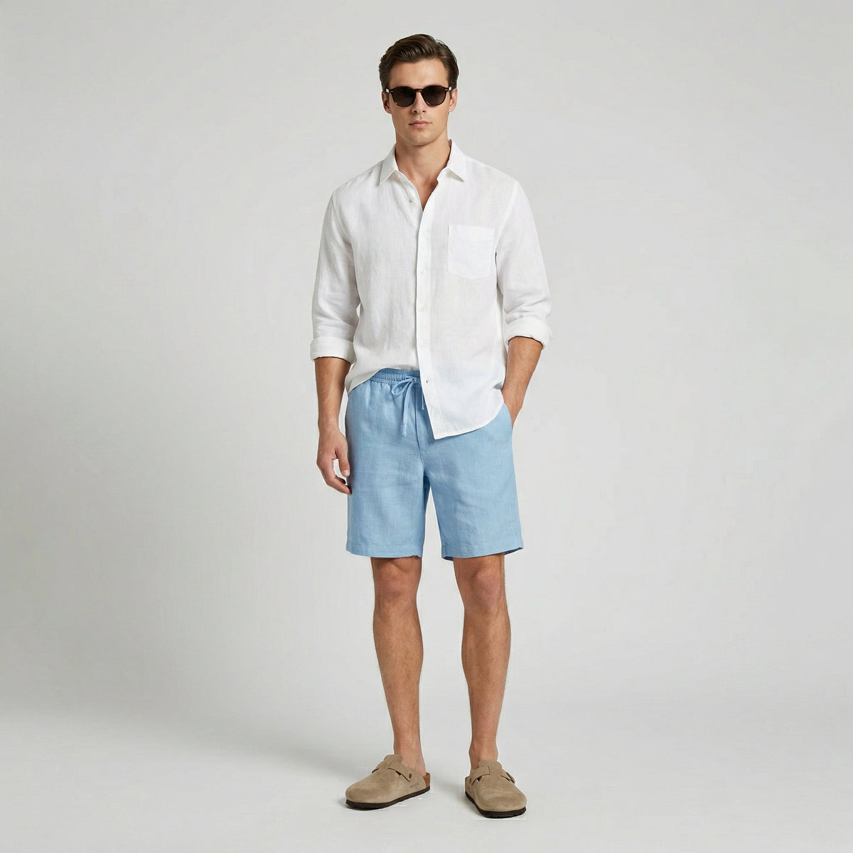 Pantalon court lin homme | bas léger vacances