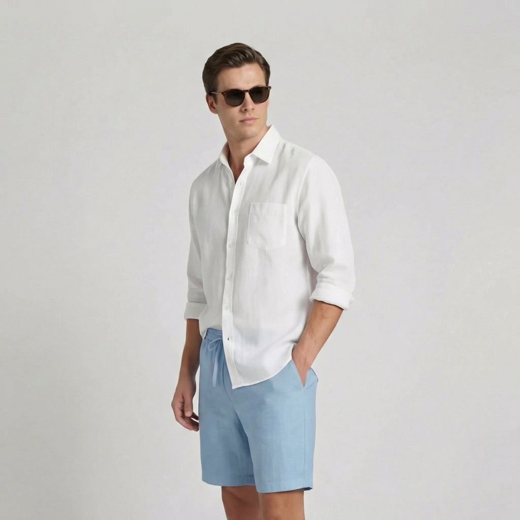 Pantalon court lin homme | bas léger vacances
