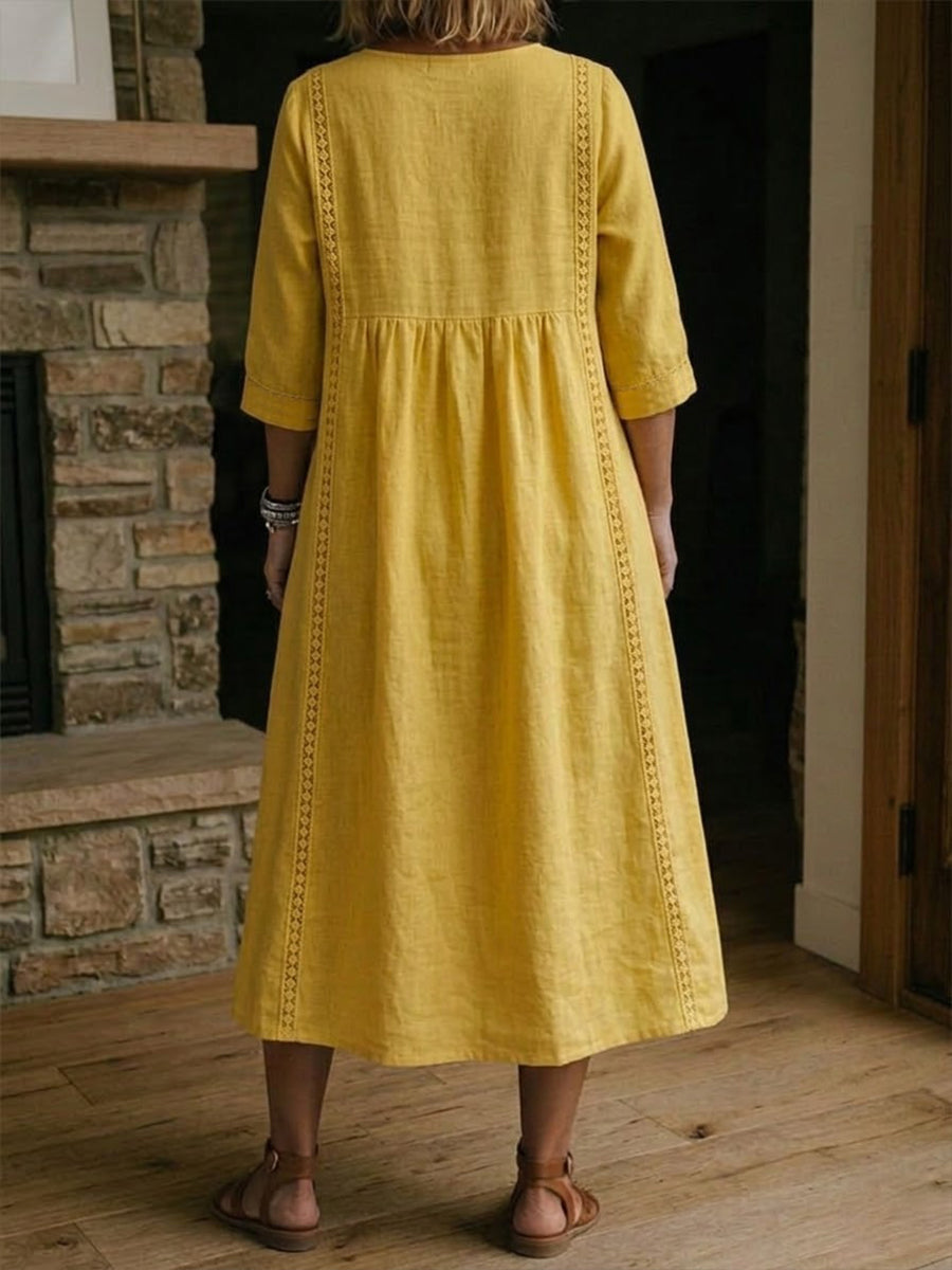 Robe mi-longue femme col V coupe ample quotidienne