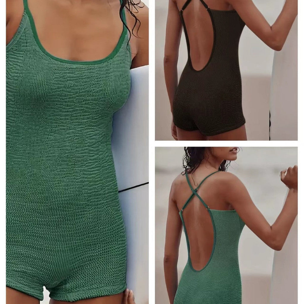 Maillot de Bain Shorty Femme Texturé – Combinaison Sportive pour la Plage