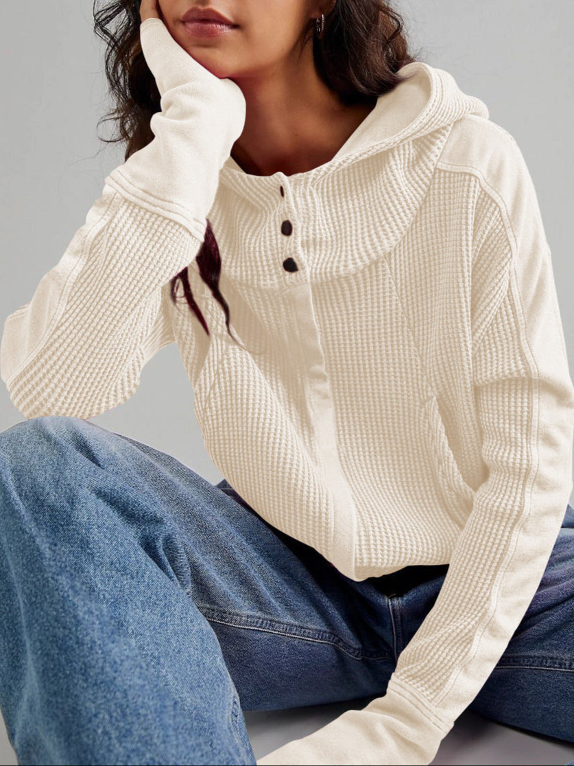 Sweat à Capuche Zippé Coton Femme – Coupe Crop Tricot Gaufré Style Actuel