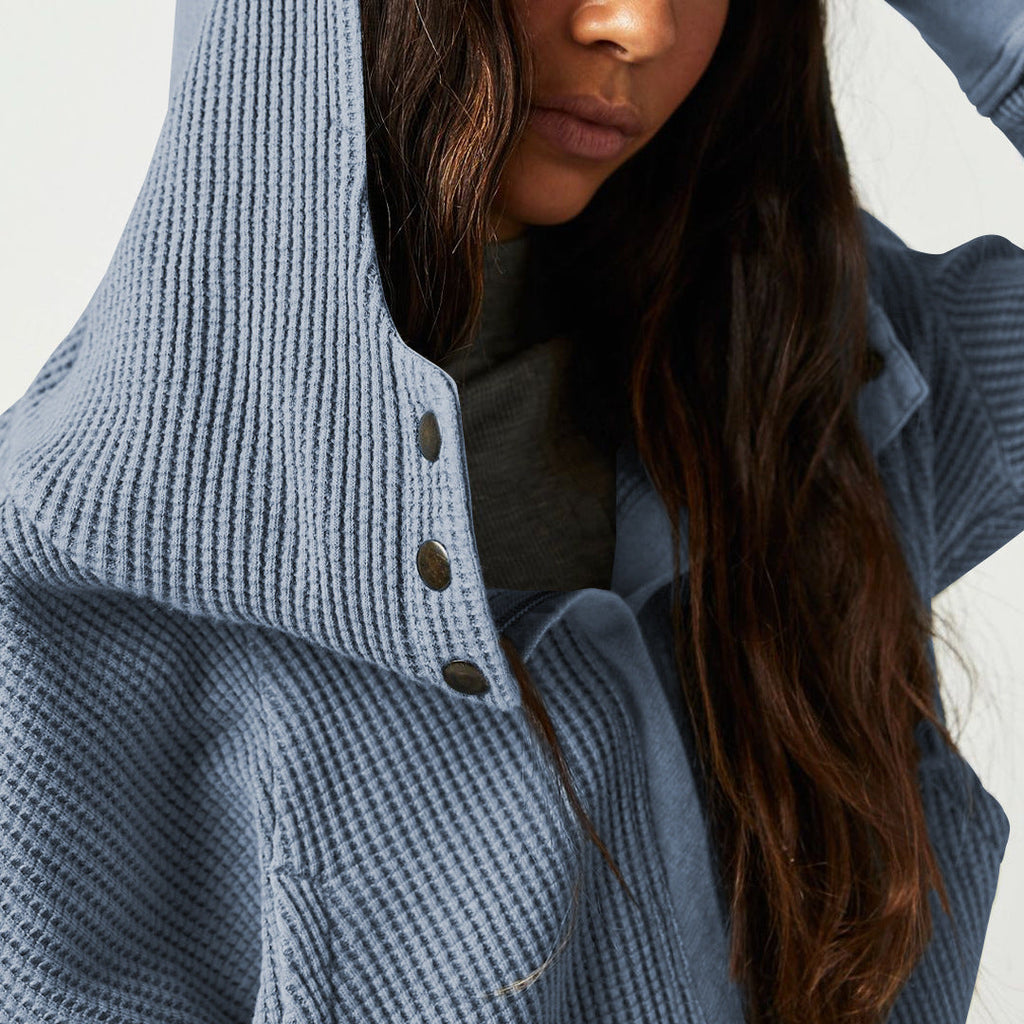 Sweat à Capuche Zippé Coton Femme – Coupe Crop Tricot Gaufré Style Actuel
