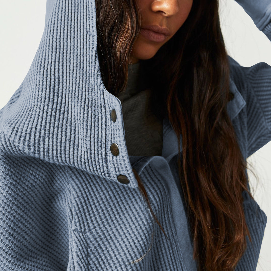 Sweat à Capuche Zippé Coton Femme – Coupe Crop Tricot Gaufré Style Actuel