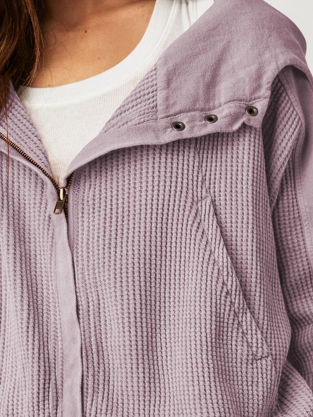 Sweat à Capuche Zippé Coton Femme – Coupe Crop Tricot Gaufré Style Actuel