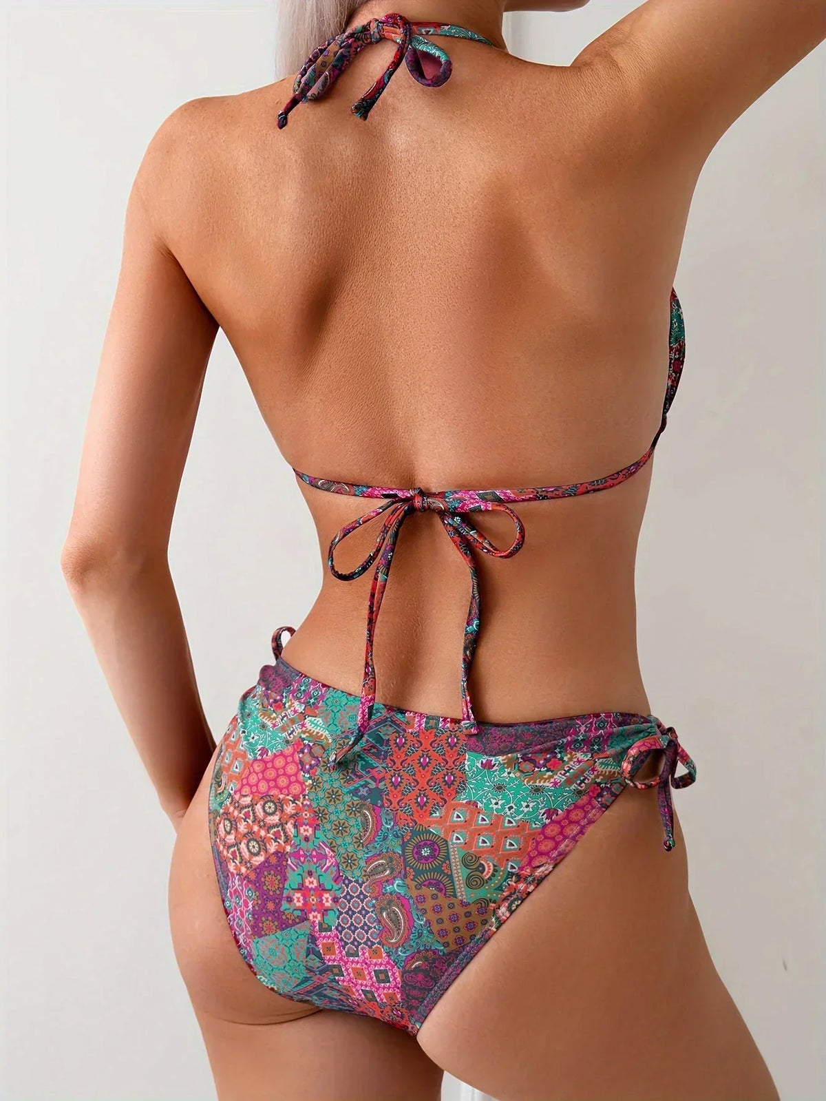 Maillot de bain deux pièces pour femme — bikini imprimé à cordons
