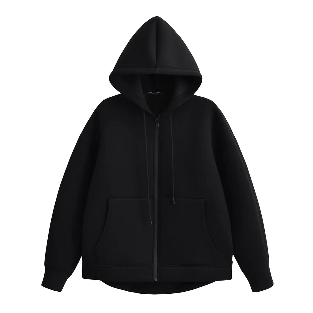 Sweat Zippé en Polyester Femme – Poches Doubles et Coupe Oversize Décontractée