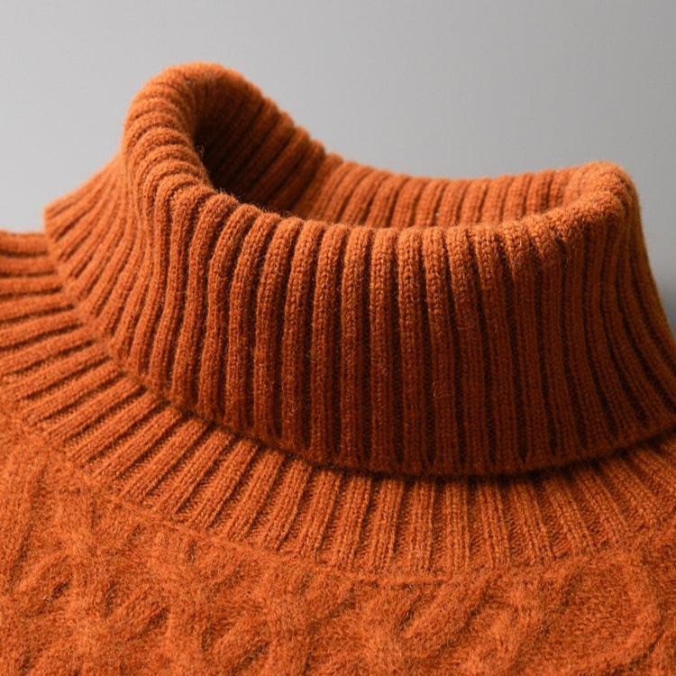 Pull en Laine Mérinos Homme – Col Roulé et Maille Torsadée Ajustée