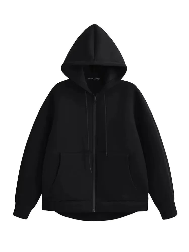 Sweat Zippé en Polyester Femme – Poches Doubles et Coupe Oversize Décontractée